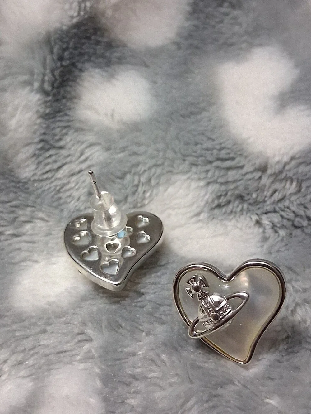 Fashion Jewelry Silver Heart-Shaped Mother Of Pearl Stud Earrings